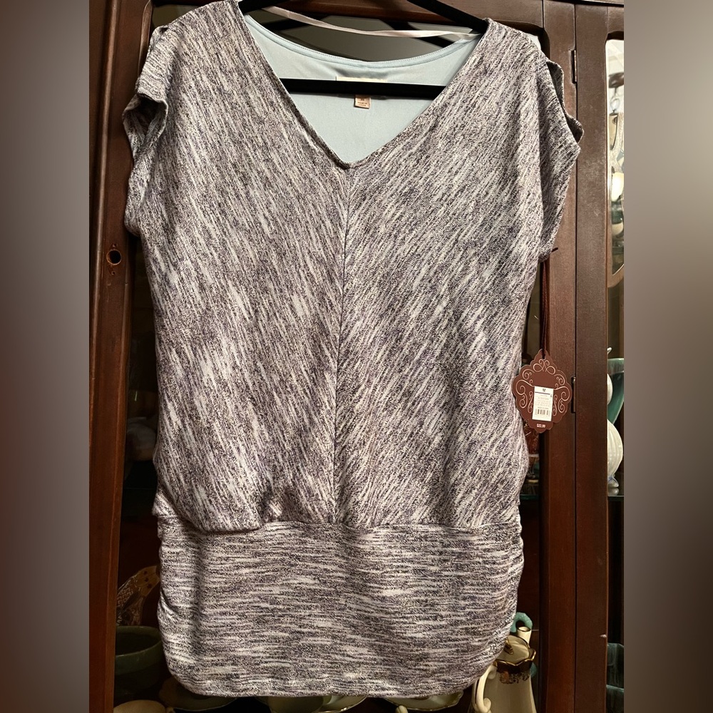 Split Sleeve Top Tye Dye Tee Grey, Blue and Purple